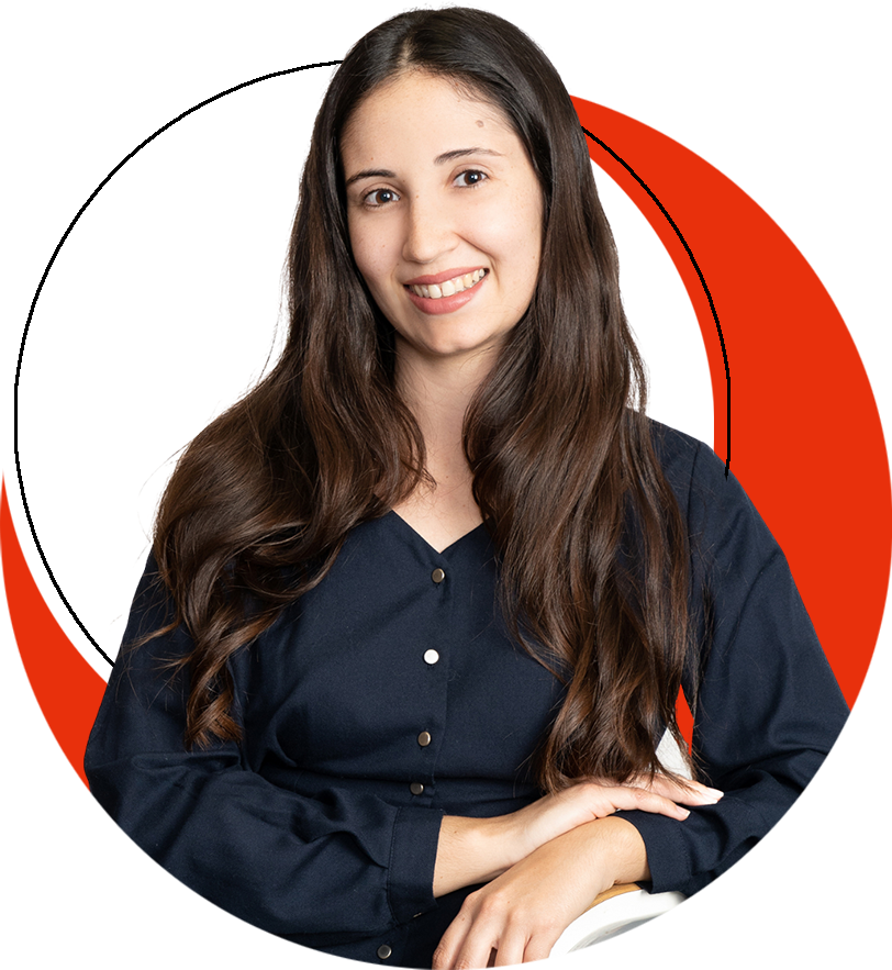 Kathryn Rodriguez sobre círculos naranja y blanca Kathryn Rodriguez sobre círculos naranja y blanca